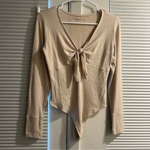 abercrombie and fitch (a&f) long sleeve bodysuit, tie front, thong bottom, small